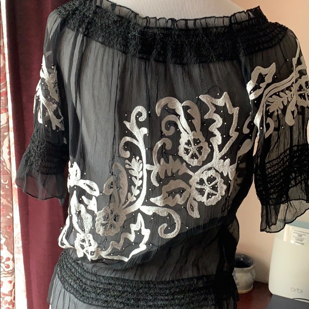 Cache embroidered sheer silk top - Picture 4 of 8